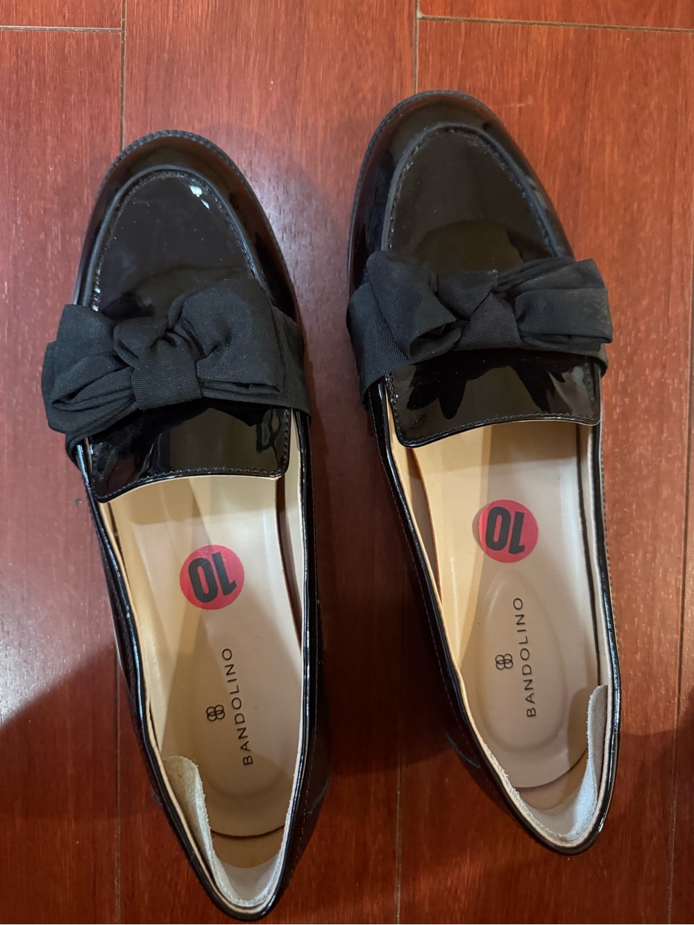 Bandolino Black Patent Loafers with Fabric Bow